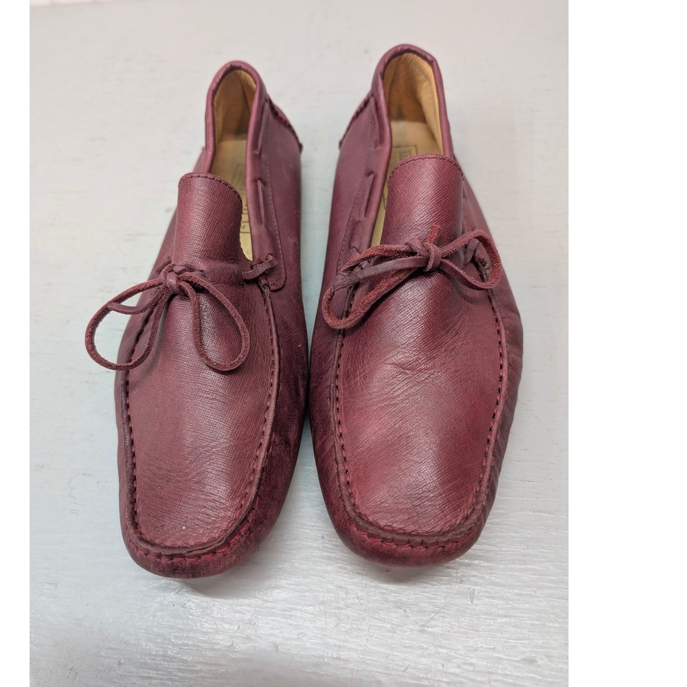 Mercanti Fiorentini Men's Pebbled Leather Driving Loafers 9.5M Burgundy Moc Toe